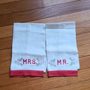 Vintage Hand Embroidered Mr. & Mrs. Hand Towels